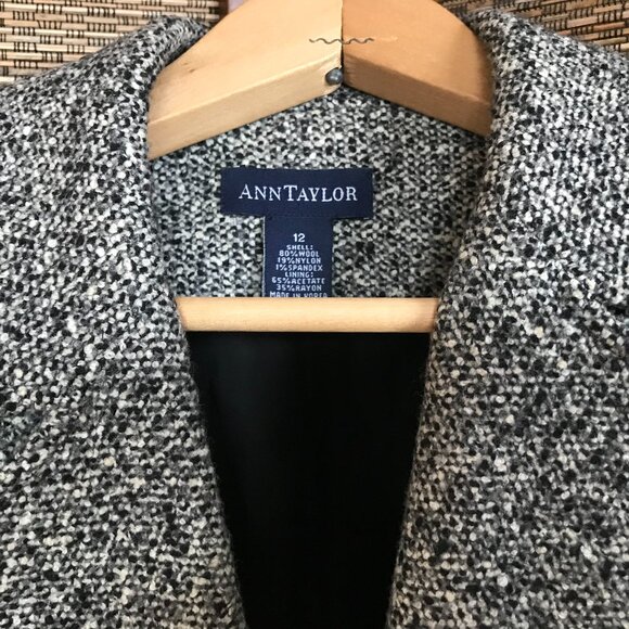 Ann Taylor Tweed Jacket, Women's Size 12: Vintage Black White Lined Wool Blazer - Picture 13 of 14